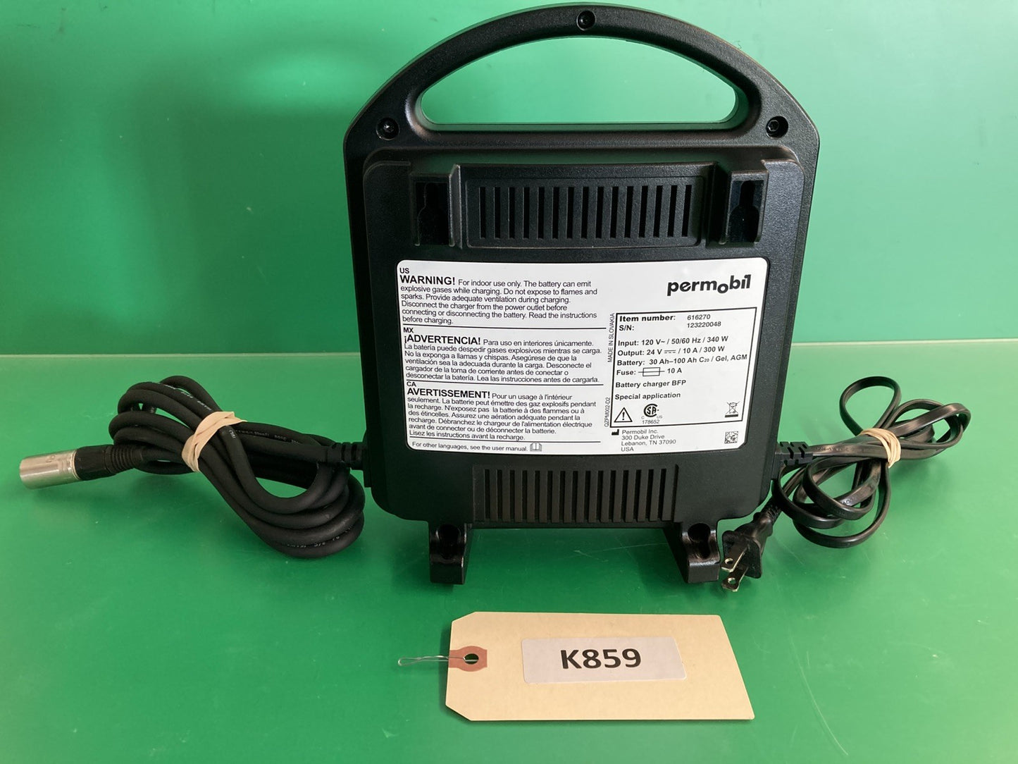 Permobil 10 amp VoltPro Power Wheelchair Battery Charger 24V 10A 616270 #K859
