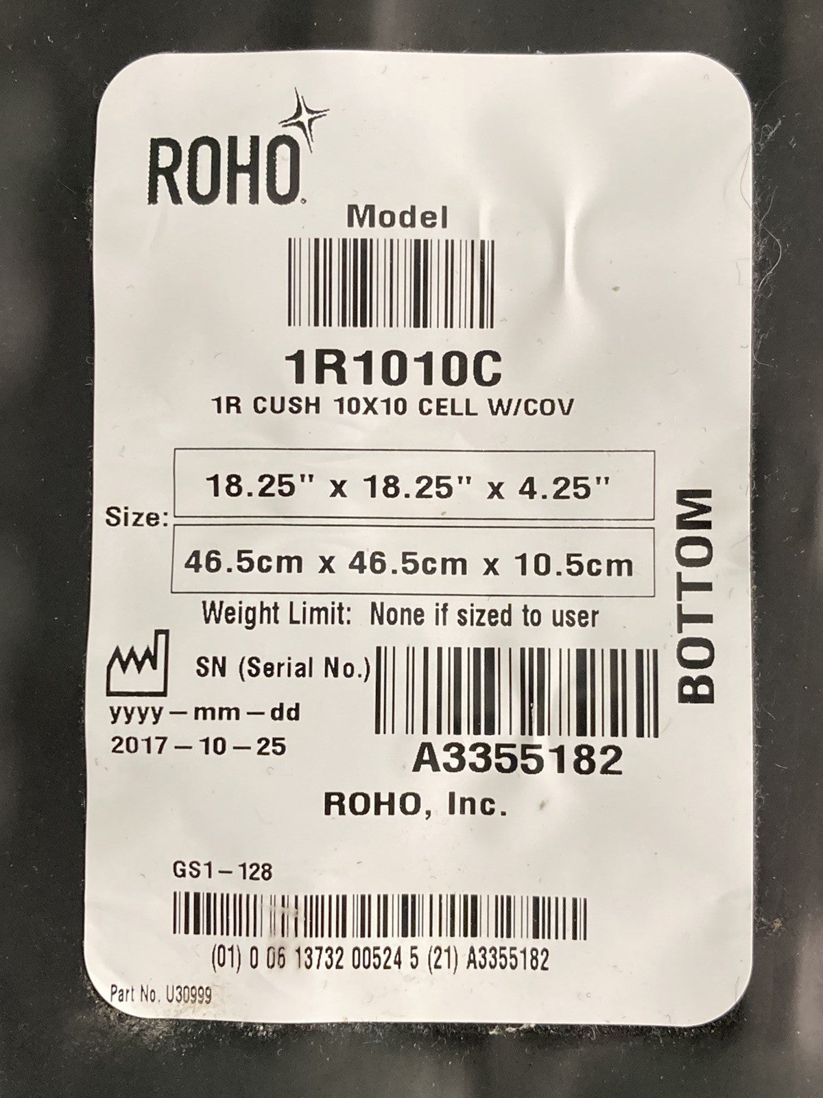 Roho Air Cushion w/ Pump & Cover  18.25" X 18.25" X 4.25" 1R1010C #K883