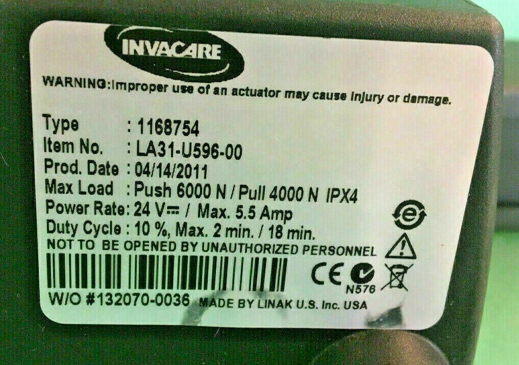 Invacare Recline Actuator Type 1168754 for Power Wheelchair -LA31-U596-00* #E300