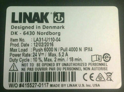 Recline Actuator Linak LA31-U110-04 from Quantum Q6 Edge Power Wheelchair #E637