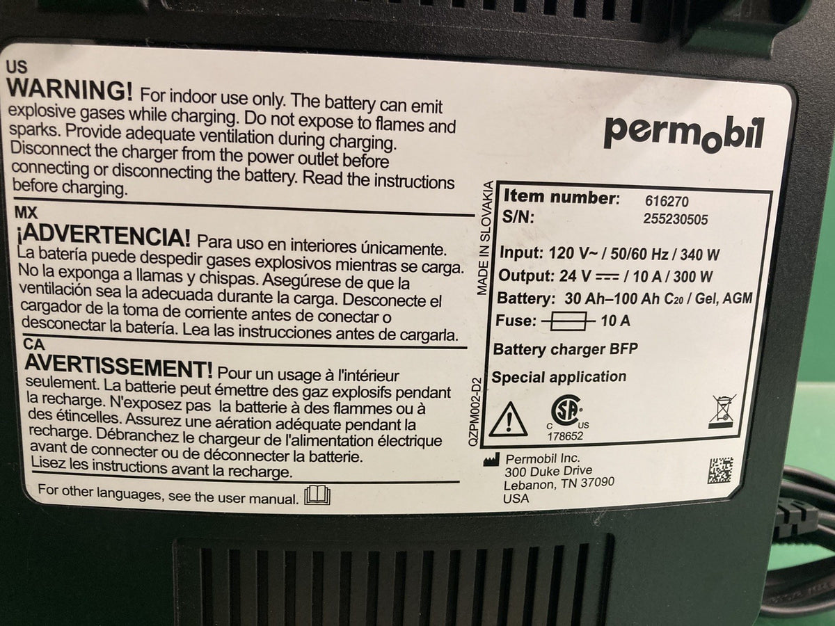 Permobil 10 amp VoltPro Power Wheelchair Battery Charger 24V 10A 616270 #K863