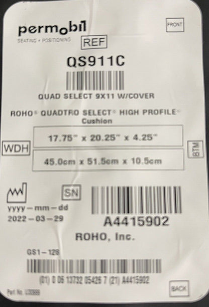 2022 Roho Quad Select Air Cushion  17.75" X 20.25"X 4.25" (QS911C) MINT* #i131