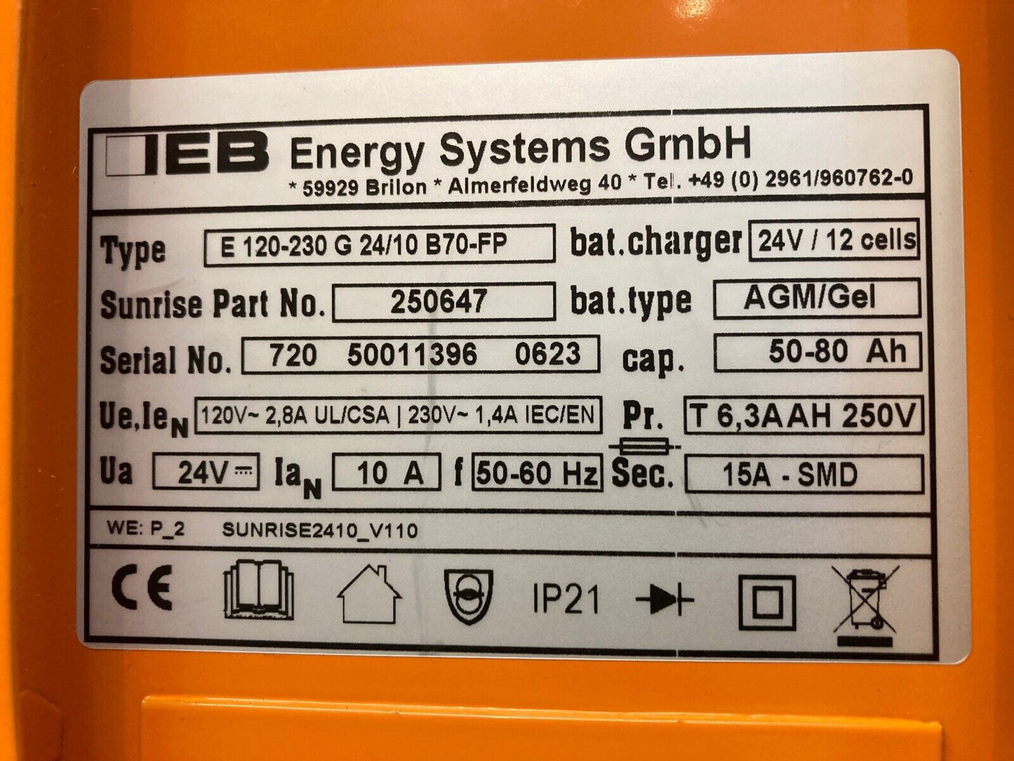 Latest Style Sunrise Quickie 24V 10A Battery Charger for Wheelchair 250647 #J573