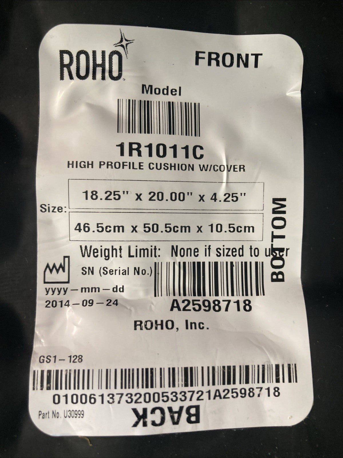 Roho Air Cushion w/ Pump & Cover  18.25" X 20.00" X 4.25" 1R1011C #K845