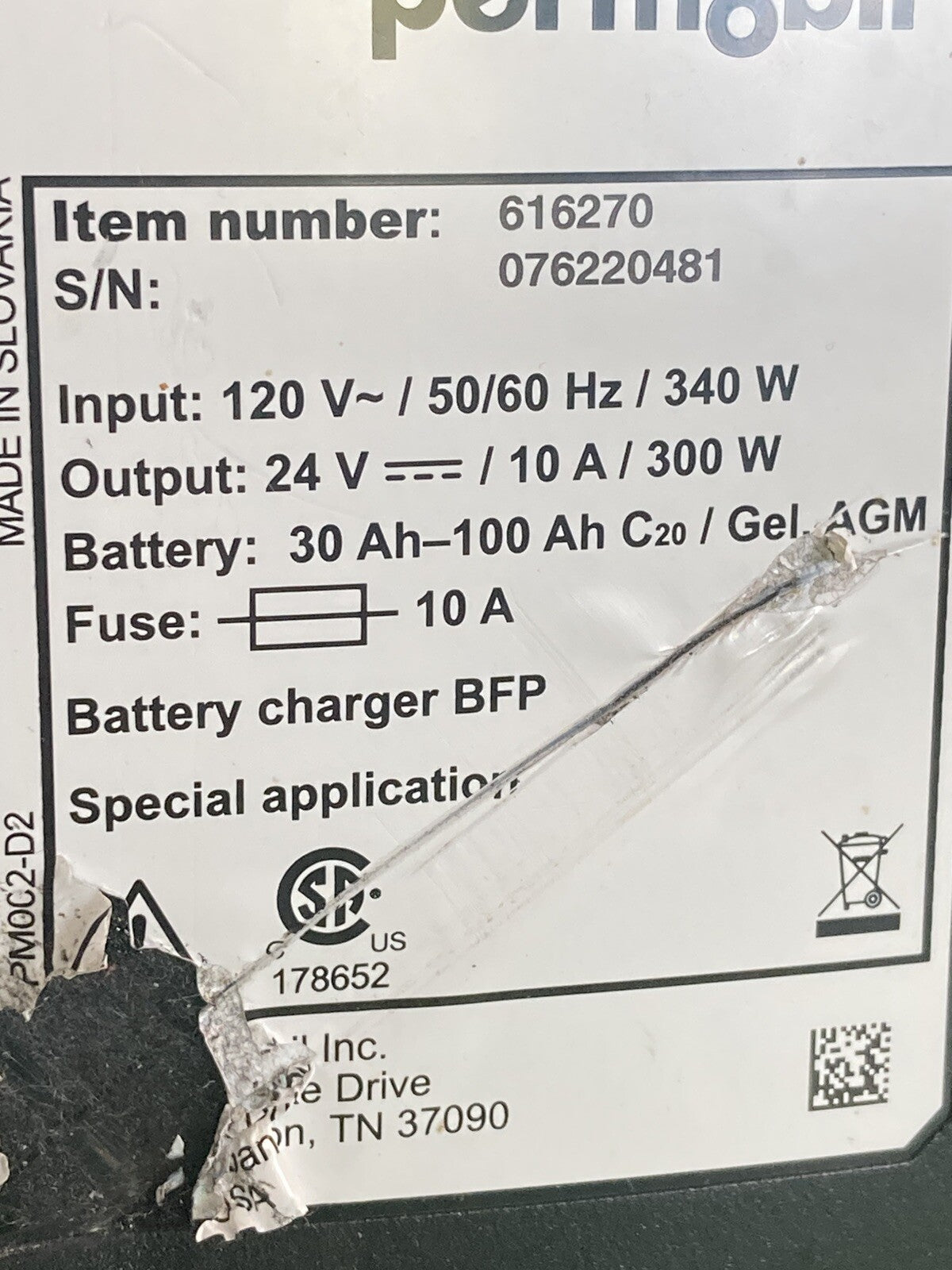 Permobil 10 amp VoltPro Power Wheelchair Battery Charger 24V 10A 616270 #K698