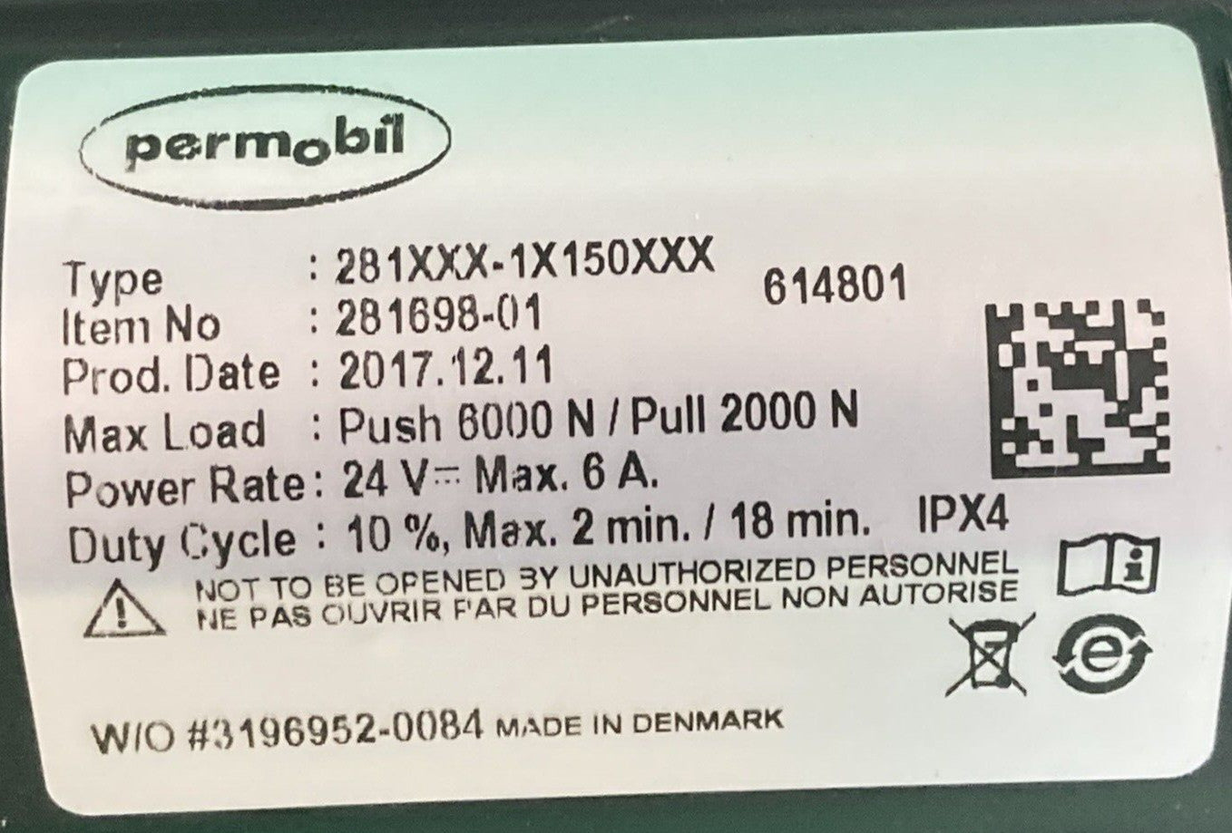 Permobil Power Footrest Actuator for Wheelchair 281698-01  281XXX-1X150XXX #K581