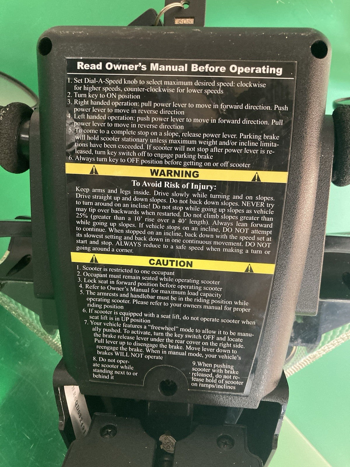Dash Display / Top Console Assy w/ Wiring. for Rascal 600 Scooter #L061