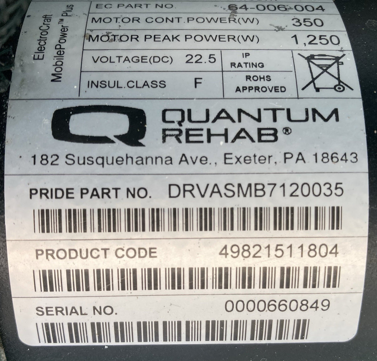 Motors for Quantum / 1450 Powerchair -DRVASMB7120034 - DRVASMB7120035 #L052