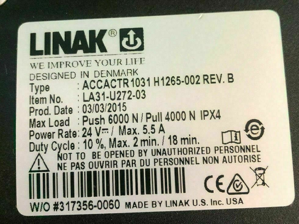 Tilt Actuator Linak model # ACCACTR 1031 H1265-002 for Power Wheelchair #F486