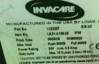 Invacare Recline  Actuator Linak Type 1122257  #2481