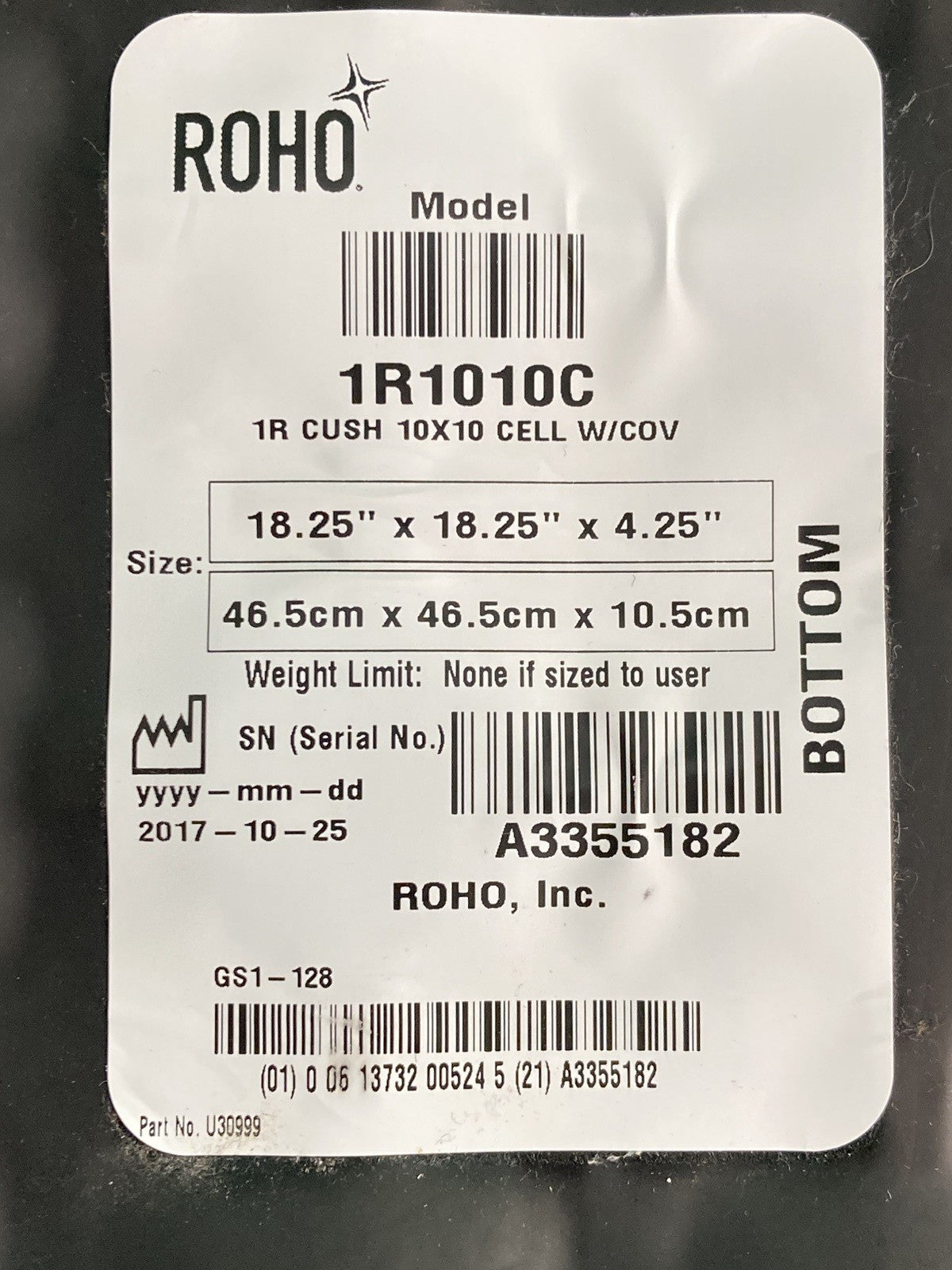 Roho Air Cushion w/ Pump & Cover  18.25" X 18.25 "X 4.25" 1R1010C #K877