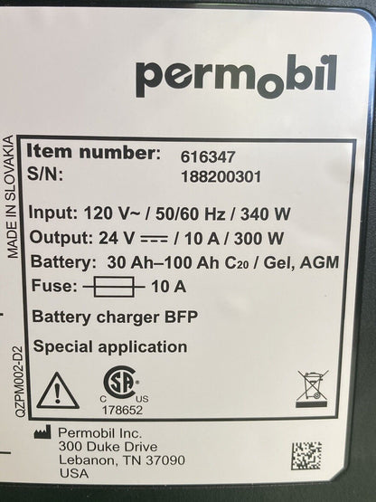 Permobil 10amp VoltPro Power Wheelchair Battery Charger 24V 10A 616270 #K014