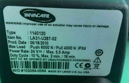 Invacare Recline Actuator Linak Type 1140120 / LA31-U287-02  #F449