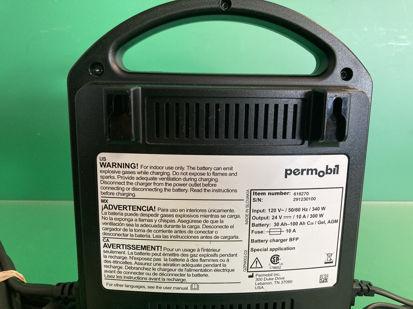 Permobil 10 amp VoltPro Power Wheelchair Battery Charger 24V 10A 616270 #K745