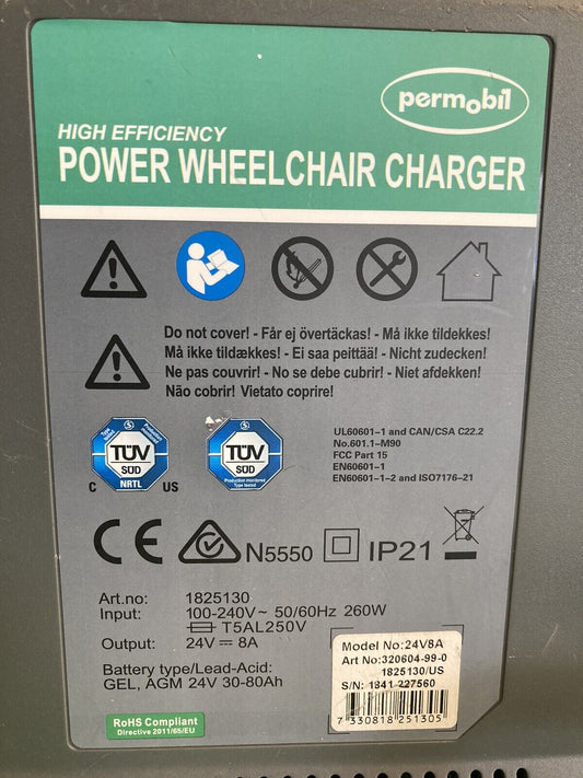 Permobil High Efficiency Wheelchair Battery Charger 24V 8A 320604-99-0 #J513