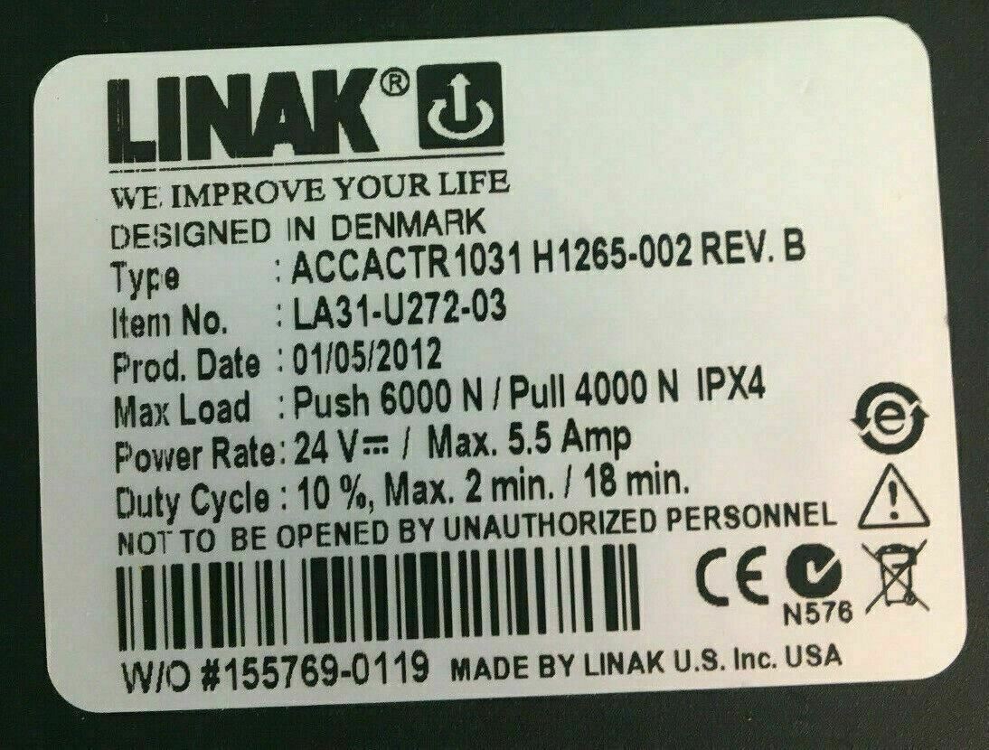 Quantum Tilt Actuator Linak Model # ACCACTR 1031 H1265-002 - REV B #E657