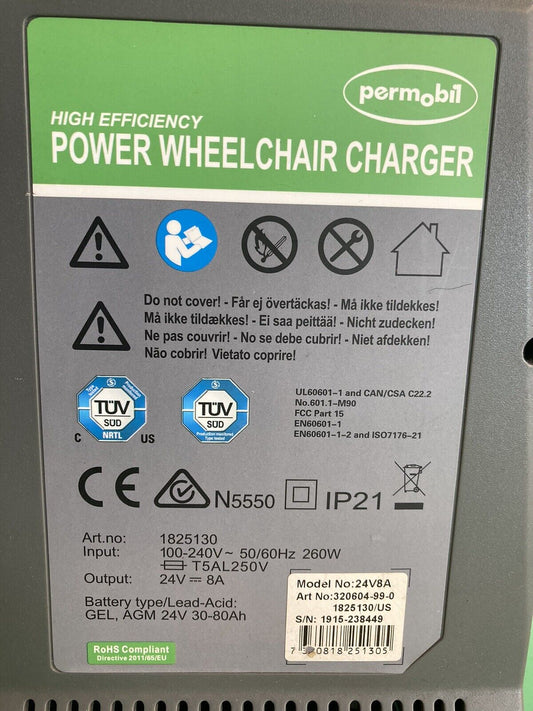 Permobil High Efficiency Wheelchair Battery Charger 24V 8A 320604-99-0 #J904
