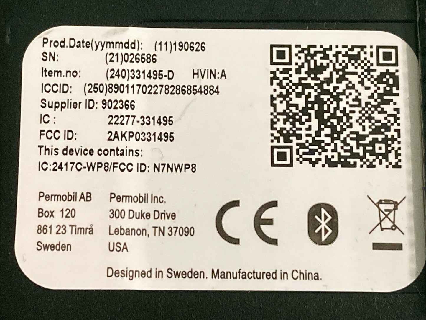 Permobil M3 F3 Corpus 331495 Bluetooth Radio Module 336046-D Wheelchair #K169