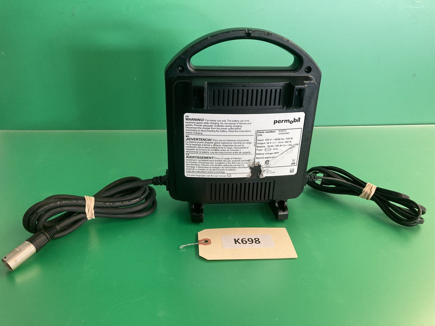 Permobil 10 amp VoltPro Power Wheelchair Battery Charger 24V 10A 616270 #K698