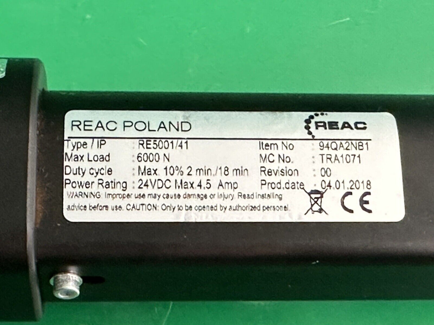 Invacare TDX SP REAC Recline Actuator Type: RE5001/41- 94QA2NB1 - TRA1071 #i354