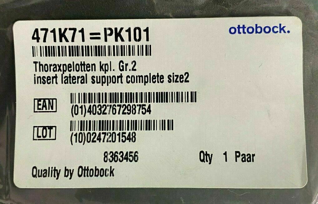 NEW* Ottobock Thoraxpelotten. Lateral Support Complete Set (471K71=PK101)  #E009