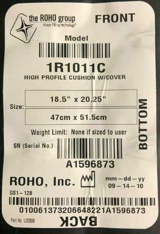 ROHO 1R1011C High Profile Wheelchair Cushion 18.5 x 20 x 4 - New!